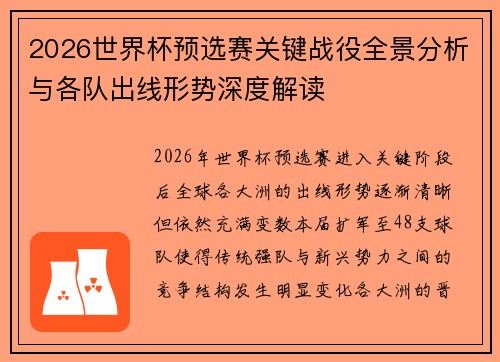 2026世界杯预选赛关键战役全景分析与各队出线形势深度解读
